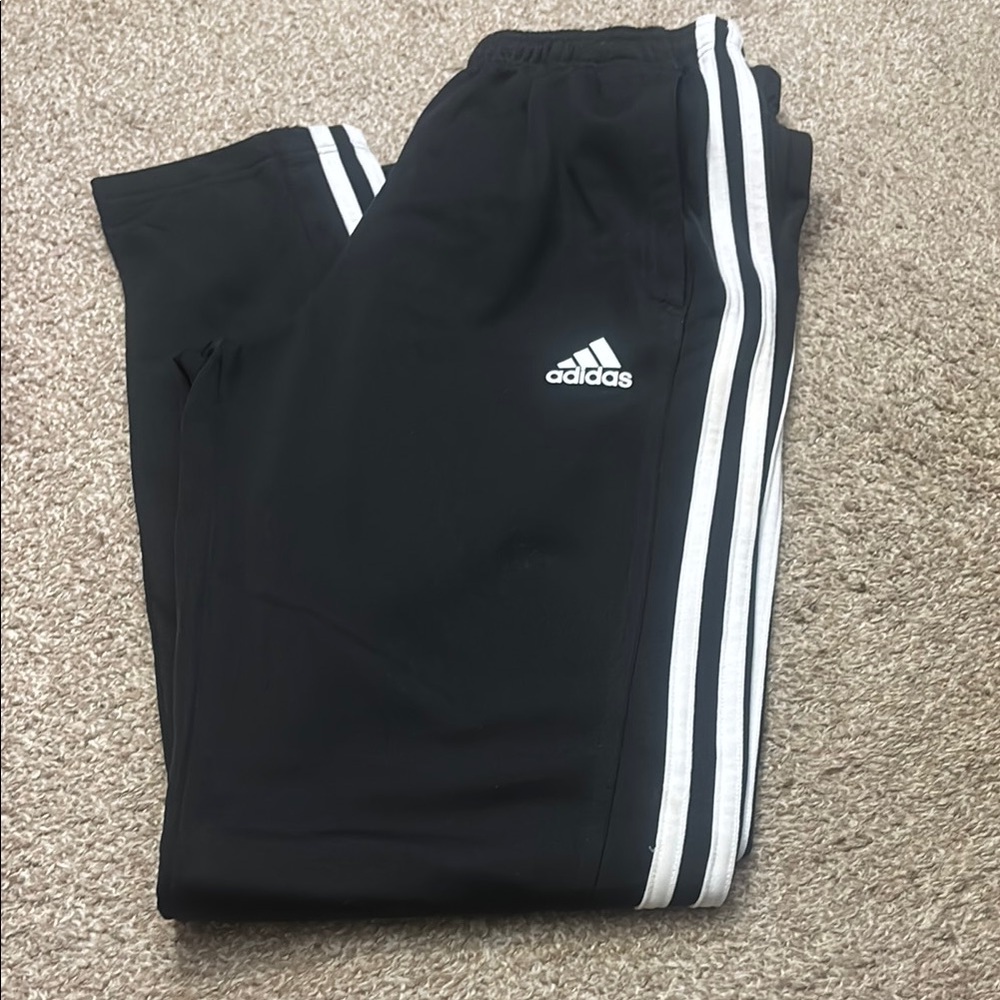 Adidas Kids Black Joggers with White Stripes